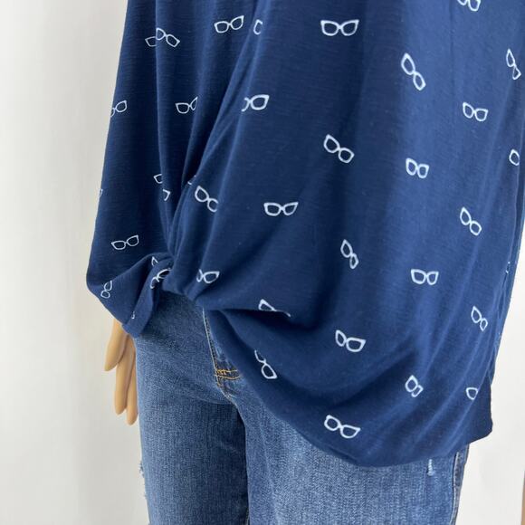 Izod (M) Navy Blue Sunglass Knot Tie Cap Sleeve Tee Shirt - Picture 2 of 6